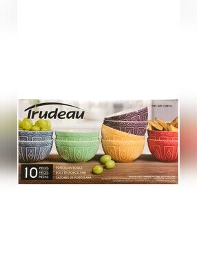 New Trudeau Colorful Textured Porcelain Bowls - Set of 10